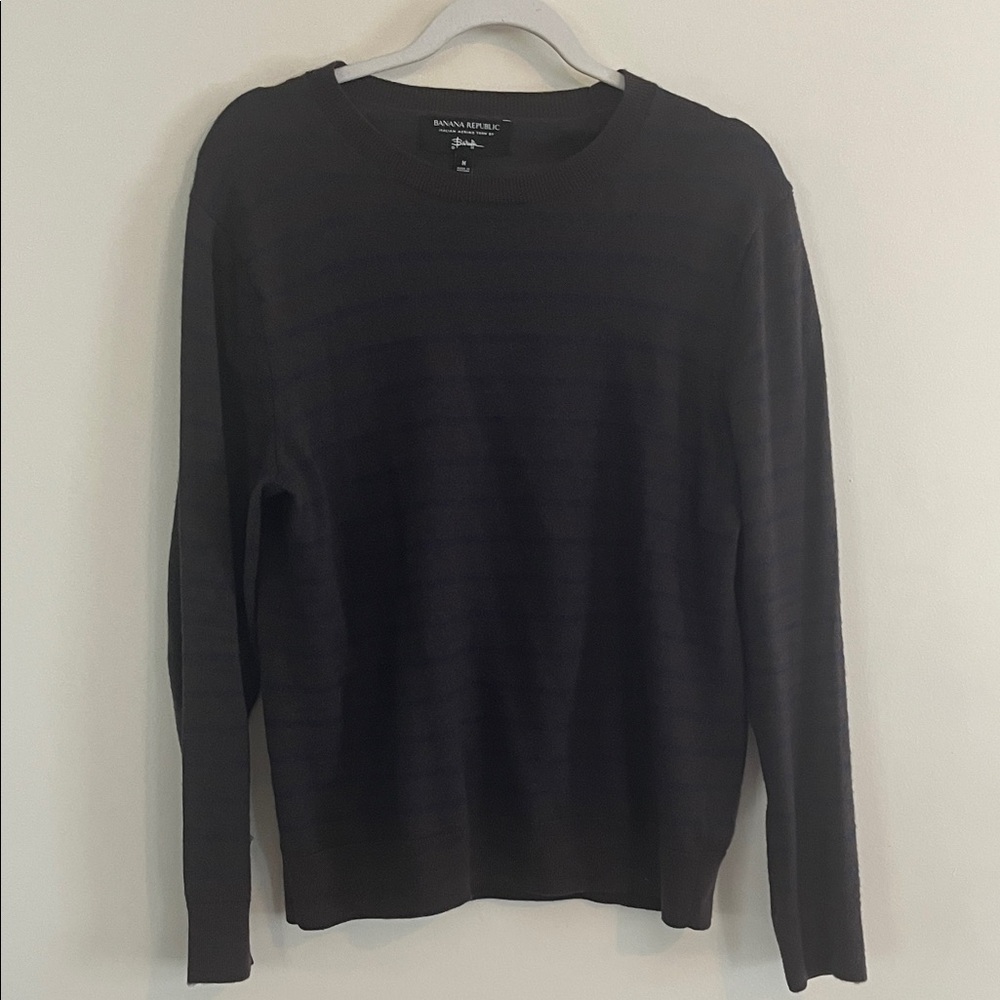 Banana Republic Italian‎ Extra Fine Merino Wool Sweater Striped Blue Brown M Men
